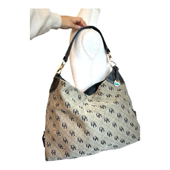 DOONEY & BURKE Signature Shoulder Hobo Bag Monogram DB Large Black Gray Canvas - Picture 1 of 11